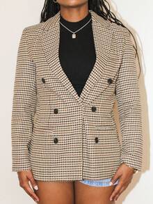 Steph T 格子翻领双排扣西装外套 - 卡其色 - 查看 5