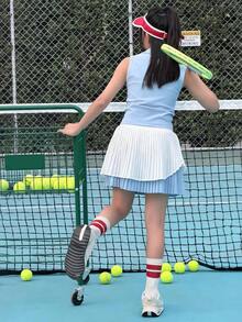 DAZY Bộ đồ thể thao mùa hè cho bé gái, gồm áo không tay có cổ và chân váy xếp ly. - Màu xanh lam - Xem 8