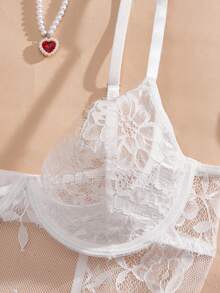 Crystal Vow 两件套蕾丝钢圈透视性感睡裙 - 白色 - 查看 7