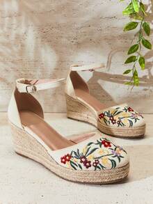 Solezae Giày đế xuồng nữ thời trang thường ngày thoải mái in hoa, quai ngang mắt cá chân. - Màu be - Xem 6