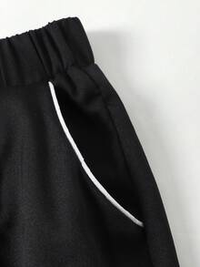 SHEIN 青少年/年轻男士宽松 CA 标志印花直筒裤，适合街头服饰和运动，春夏皆宜 - 黑色 - 查看 5