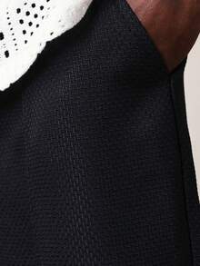 SUMWON 筒形修身套穿式纹理长裤，抽绳腰带，休闲宽松阔腿裤，带侧袋 - 黑色 - 查看 6