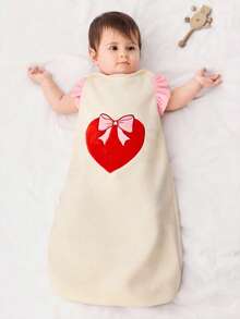 Cozy Pixies 1pc Detachable Sleeve Infant Sleeping Bag, Heart & Ruffle Hem Design, Suitable For Newborns - Apricot - View 4