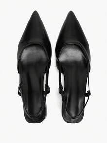 Alvarani Sandalias de tacón alto grueso con punta puntiaguda y tira trasera sin talón, elegantes y de moda para mujer - Negro - Ver 10