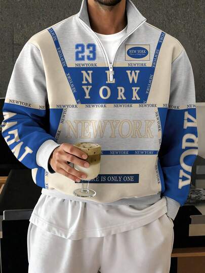 Aesthetic Post Quarter-Zip Up Casual Pullover Rugby Shirt Sweatshirt Men Sweatshirt Men Gift New York Sweatshirt Men Long Sleeve Men Tops Sweatshirt For Going Out Top Summer Tops Sweatshirt