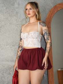 Arliah Romantic Date Halter Lace White Women Tank Top With Backless Design - White - View 3