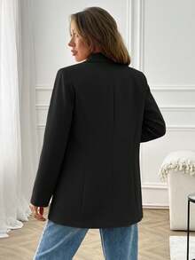 EURMUSE Women Solid Color Long Sleeve Button Detail Front Blazer Jacket - Black - View 2