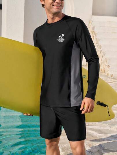 Manfinity Swimmode Męski narzutka na plażowy strój kąpielowy z okrągłym dekoltem i rękawami typu raglan w kontrastowym kolorze