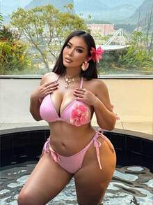 Swim SXY Bộ đồ bơi cỡ lớn, màu hồng với họa tiết hoa 3D thủ công, phong cách châu Âu gợi cảm. - Hồng - Xem 7