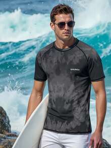 Manfinity KASUA Men's Summer Beach Tie-Dye Raglan Sleeve Rash Guard - Black - View 4
