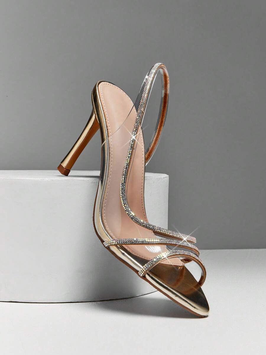SHUZIA Women's Clear Gold Rhinestone Strap Stiletto Heels – Elegant Wedding & Party Sandals - Gold - View 1