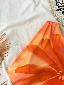 SHEIN Teen Girls' Summer Vacation Orange Floral Print Asymmetric Ruffle Hem Fitted Camisole - Orange - View 3