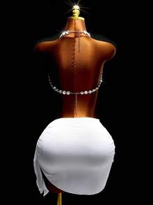 Mistrie Women's Summer Beaded Camisole Bikini Top Vacation Boho Sexy Plain Plaid Striped Casual - Silver - View 2