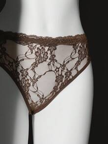 Seduluxe 性感酒红色蕾丝无裆内裤 - 棕色 - 查看 5