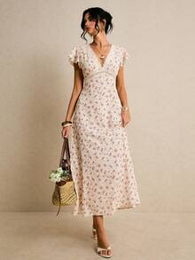 Poéselle Women's Elegant Ditsy Floral Contrast Lace Ruffle Hem Summer Dress - Multicolor - View 5