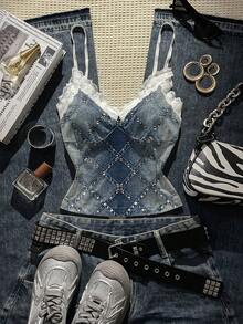 Noixe Áo camisole nữ dáng ôm thanh lịch phối ren kỹ thuật số. - Nhiều màu - Xem 1