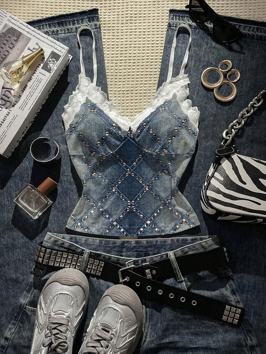 Noixe Áo camisole nữ dáng ôm thanh lịch phối ren kỹ thuật số. - Nhiều màu - Xem 1