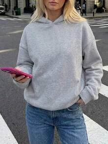 Muchica Casual Minimalist Wing Sequin Print Hooded Long Sleeve Loose Sweatshirt For Women Carnival - Light Grey - View 2