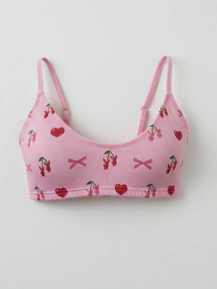 Missguided x Playboy Cute Cherry Print Bralette With Heart And Bow Pattern Soft Cup Lingerie Top