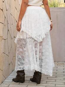 Rustia Falda elegante de encaje de estilo gótico oscuro de unicolor para tallas grandes - Blanco - Ver 2