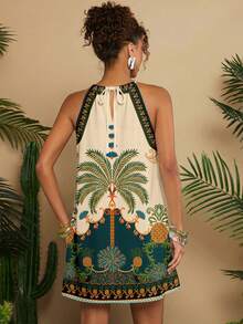 Travachic Casual Minimalist Vacation Bohemian Elegant Romantic Retro Parrot, Palm Tree, Floral Print Pattern Beach Dress, Summer Outfit - Multicolor - View 4