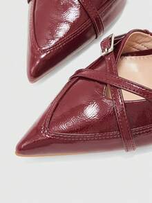 CUCCOO BIZCHIC Giày cao gót mũi nhọn cho nữ, giày bít mũi gợi cảm, thanh lịch, có quai buộc cổ chân, thích hợp cho các bữa tiệc và câu lạc bộ. - Màu Đỏ Sâu - Xem 8