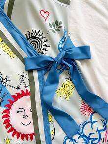 Soleia Women's Vacation Sun Face Print Tie Waist Cami Mini Dress - Multicolor - View 4