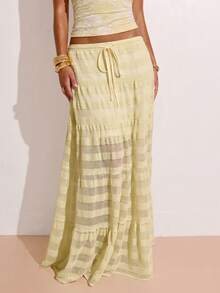 SHEIN BAE Women's Yellow Textured Skirt, Textured Skirt, Suitable For Vacation, Leisure And Holiday Occasions - Yellow - View 3