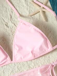 Swim SXY Set de 3 piezas Nuevo bikini con lentejuelas florales y falda con lentejuelas, para mujer - Rosa - Ver 6