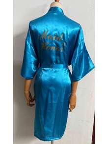 Wedding Party BathRobe With Golden Letters Kimono Pajamas Bridesmaid Robe Dressing Gown, Suitable For Bride, Bridesmaids, Vacation, Party, Birthday - Multicolor - View 15