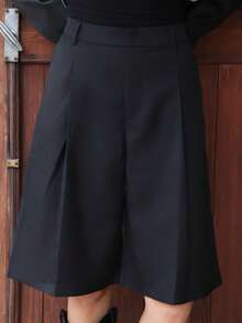SILVIA DI SANTO Spring Simple Commuting Gray Bermuda Women Shorts Suit - Black - View 4