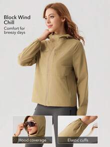 OutZeal Women Water-Resistant Hooded Zip Pocket Outdoor Jacket Hiking Camping - Khaki - View 3