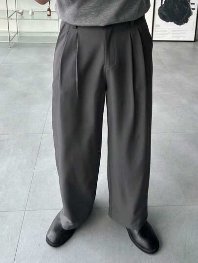 DAZY Men's Solid Color Pleated Casual Versatile Commuting Suit Pants
