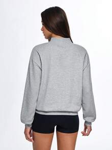 Eassivo Eassivo 女士休闲卫衣，绣有字母图案，高领套头运动衫 - 灰色 - 查看 2