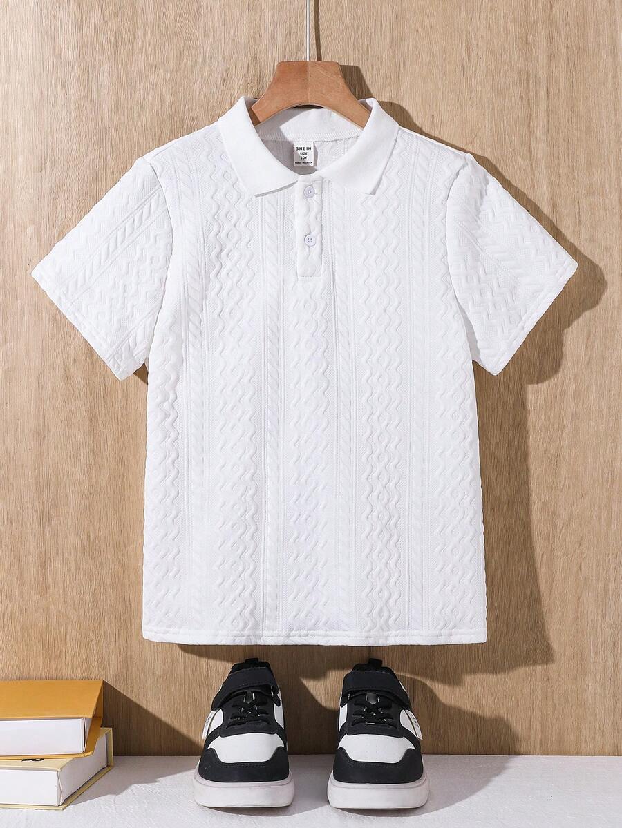 SHEIN 一件男童商务通勤日常纹理短袖Polo衫,适合休闲、学校郊游和轻松搭配,适合夏季返校和暑假穿着。 - 白色 - 查看 1