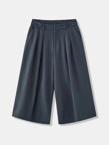 Maija Quần Capri dáng rộng xếp ly có khóa cài cho nữ, màu xám đậm, thu/đông - Màu xám đen - Xem 7