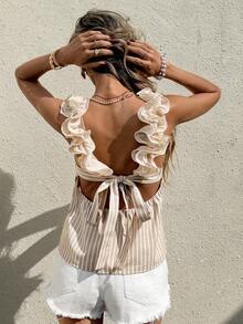 Serisse Striped Sleeveless Tie-Up Fashionable Camisole Top For Summer - Apricot - View 4