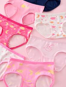 7pcs/Pack Girls' Cartoon Star, Polka Dot, Cloud, Moon Print Comfortable Growing Underwear - Pink - View 5