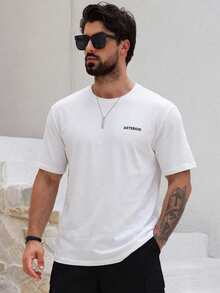 DAZY 男士休闲日常通勤简约百搭字母印花短袖白色T恤，夏季 - 白色 - 查看 6