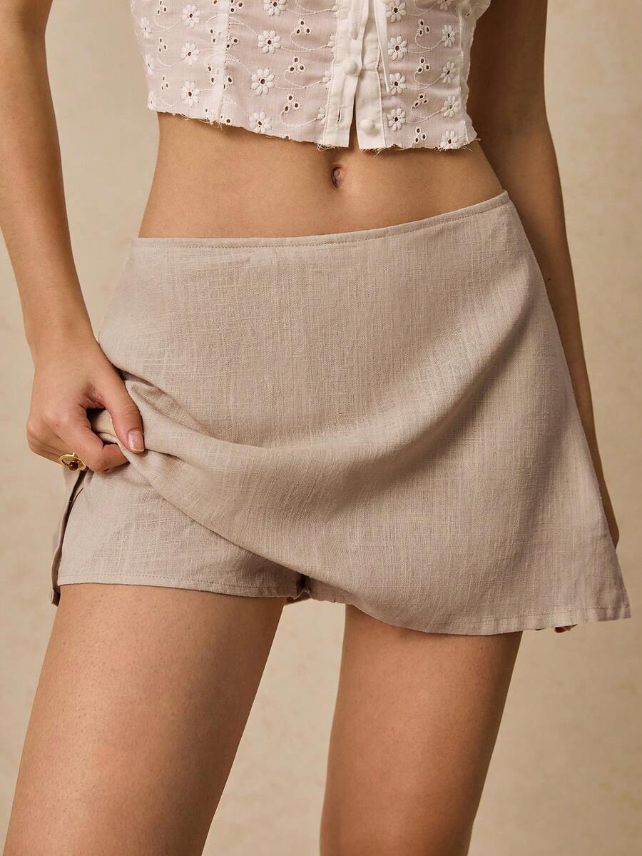 Poéselle Pantalones cortos casuales de diseño minimalista de unicolor para mujer, verano - Marrón Mocha - Ver 1