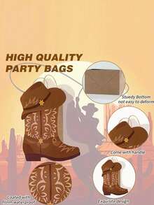 4/8/16 chiếc túi giấy Kraft hình ủng và mũ cao bồi miền Tây có tay cầm - Quà tặng theo chủ đề Rodeo cho sinh nhật, tiệc độc thân và trang trí miền Tây hoang dã, nhiều màu sắc, thiết kế tự làm theo chủ đề miền Tây, mũ cao bồi - Nhiều màu - Xem 7