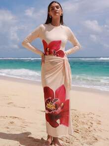 Swim Shayni Women's Random Floral Print Long Sleeve Zipper Burkini 3-Piece Set, Beach Vacation - Multicolor - View 1