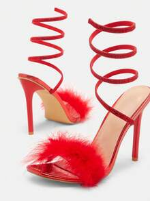Glitzique Giày cao gót Stiletto thời trang mới, giày đi tiệc phong cách Âu Mỹ, giày cao gót màu đỏ đính đá Rhinestone gợi cảm - Đỏ - Xem 6