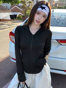 DAZY Chaqueta casual de manga larga con cremallera en el hombro para adolescentes - Negro - Ver 6