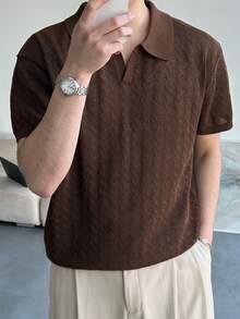 DAZY 男士纯棕色短袖针织衫，夏季 - 棕色 - 查看 1