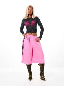 SUMWON WOMEN Camouflage Mesh Long Sleeve Top With Graphic Chest Print For Fall Winter Layering - Black - View 4