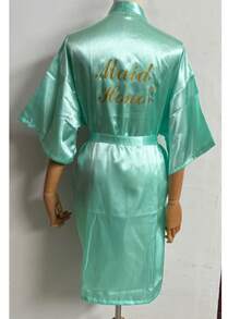 Wedding Party BathRobe With Golden Letters Kimono Pajamas Bridesmaid Robe Dressing Gown, Suitable For Bride, Bridesmaids, Vacation, Party, Birthday - Multicolor - View 11