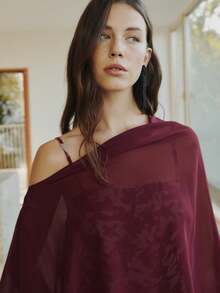 Nöista Draped Sheer Fashion Slant Shoulder Chiffon Shawl Blouse - Burgundy - View 7