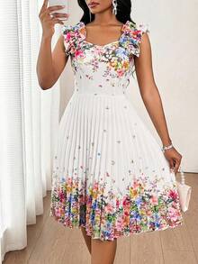 SHEIN Lady Women's Elegant Romantic Floral Print Pleated Mid-Length Dress - Multicolor - View 6