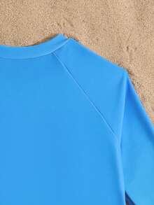 SHEIN New Fashion Girls Long Sleeve Printed Bikini Set Tween Swimsuit Rashguard Girls 7 8 Long Sleeve Bikini Girls Rash Guard 2 Piece Girl Swim Long Sleeves Set Tween Long Sleeve Swim Top Girls Long Sleeve Bikini Swimsuits For Teen Girls Long Sleeve Uv Protection Swimwear Girl Girls Swim Rashguard Tween Swim Shirt Tween Bathing Suit Long Sleeve - Blue - View 6